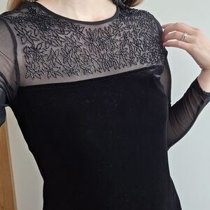 Black Velvet Maxi Dress 12 Beaded Mesh Dark‎ Romantic Prom Whimsigoth Gown